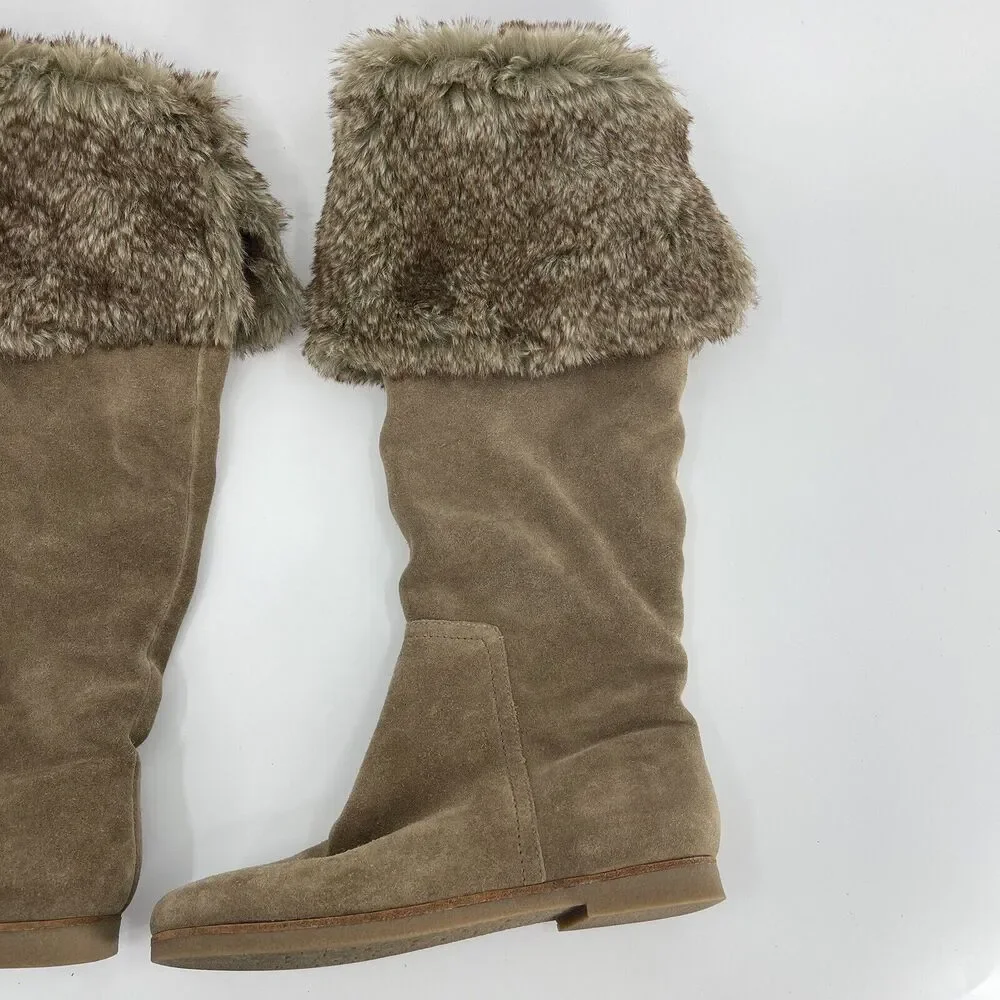 Sam Edelman Size 7 Orlando Over The Knee Boots Tan Taupe Suede Faux Fur Cuff